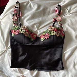 Hello Molly Black Floral Embroidered Bustier